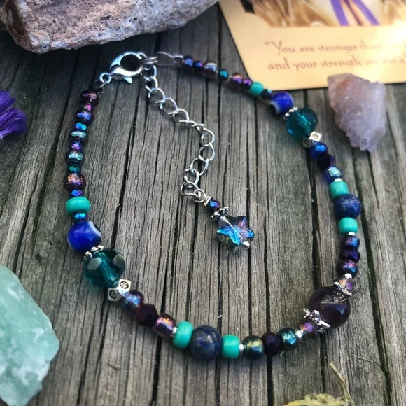 Circe Asteroid Goddess Genuine Gemstone Beaded Anklet - Picture 6 of 12